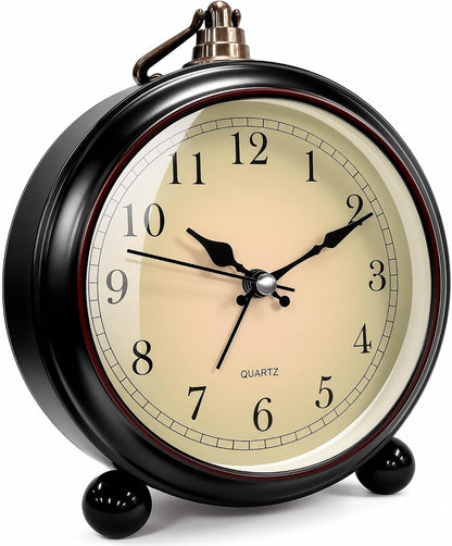 Vintage Retro Analog Alarm Clock, 4.5 inch Super Silent Non Ticking Small Clock with Night Light, Battery Operated, Simply Design, for Living Room, Bedroom, Bedside, Desk, Gift Clock (Arabic)