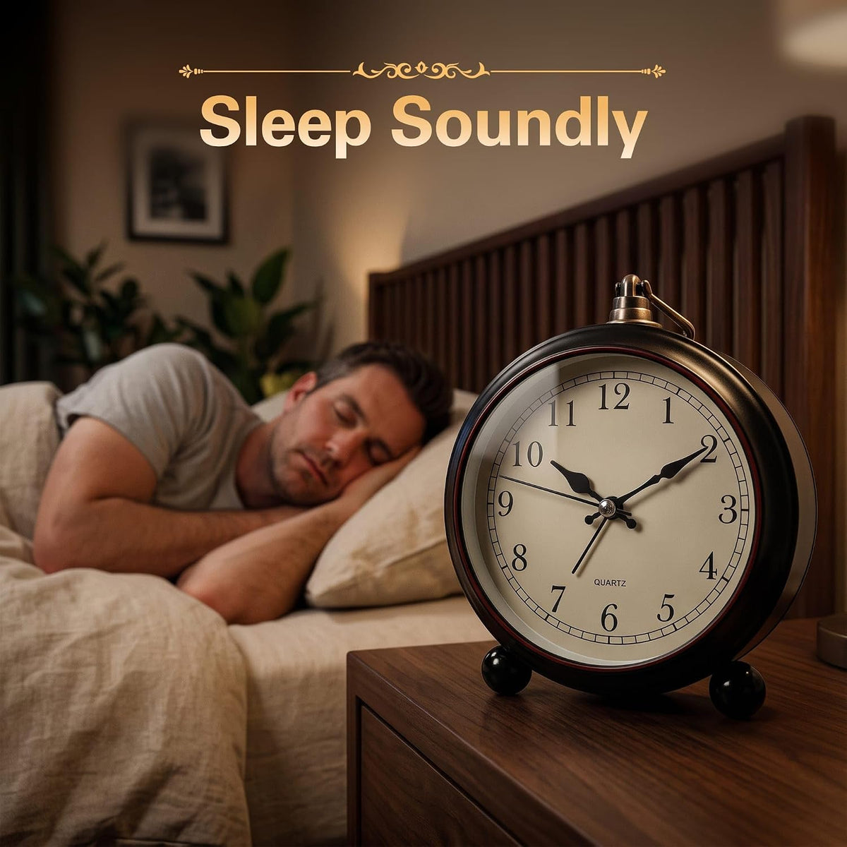 Vintage Retro Analog Alarm Clock, 4.5 inch Super Silent Non Ticking Small Clock with Night Light, Battery Operated, Simply Design, for Living Room, Bedroom, Bedside, Desk, Gift Clock (Arabic)