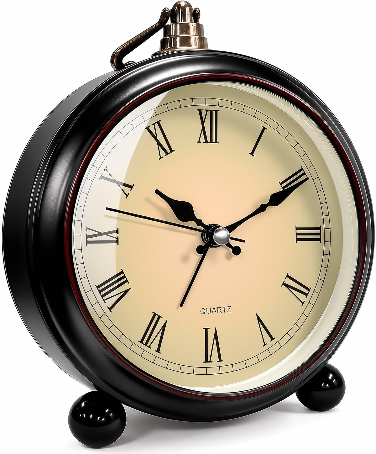 Vintage Retro Analog Alarm Clock, 4.5 inch Super Silent Non Ticking Small Clock with Night Light, Battery Operated, Simply Design, for Living Room, Bedroom, Bedside, Desk, Gift Clock (Arabic)