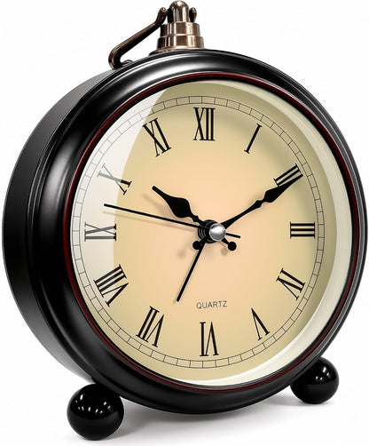 Vintage Retro Analog Alarm Clock, 4.5 inch Super Silent Non Ticking Small Clock with Night Light, Battery Operated, Simply Design, for Living Room, Bedroom, Bedside, Desk, Gift Clock (Arabic)