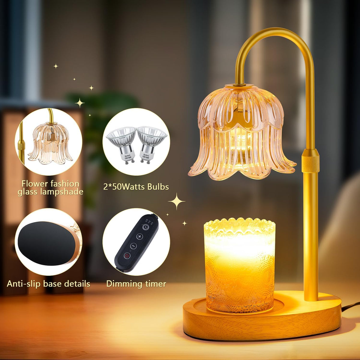 Candle Warmer Lamp Electric Timer - Flower Home Decor Women Birthday Gifts