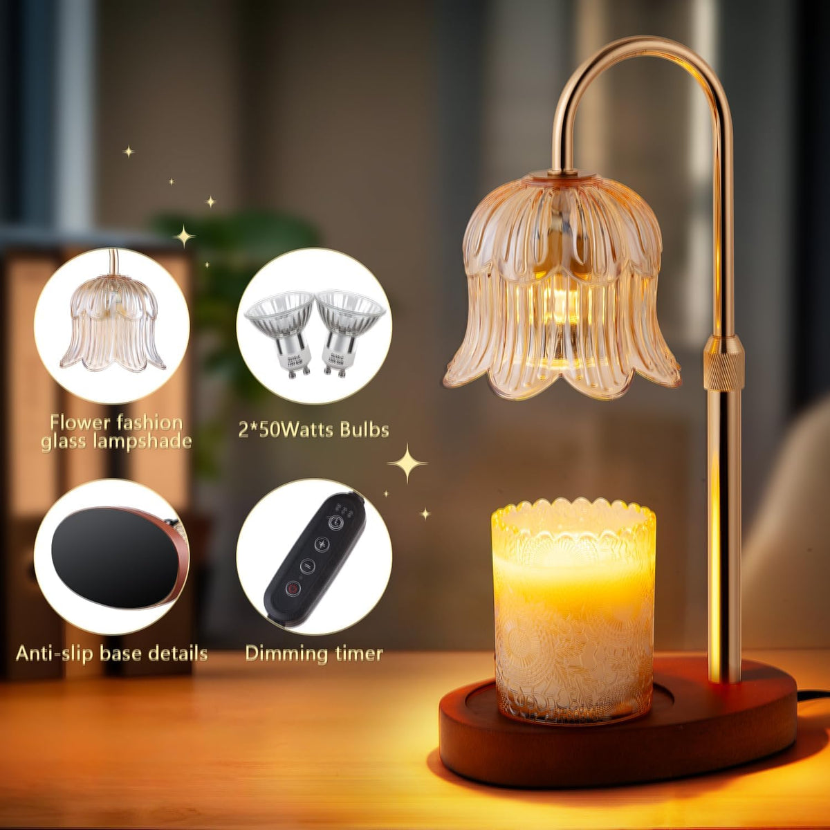 Candle Warmer Lamp Electric Timer - Flower Home Decor Women Birthday Gifts