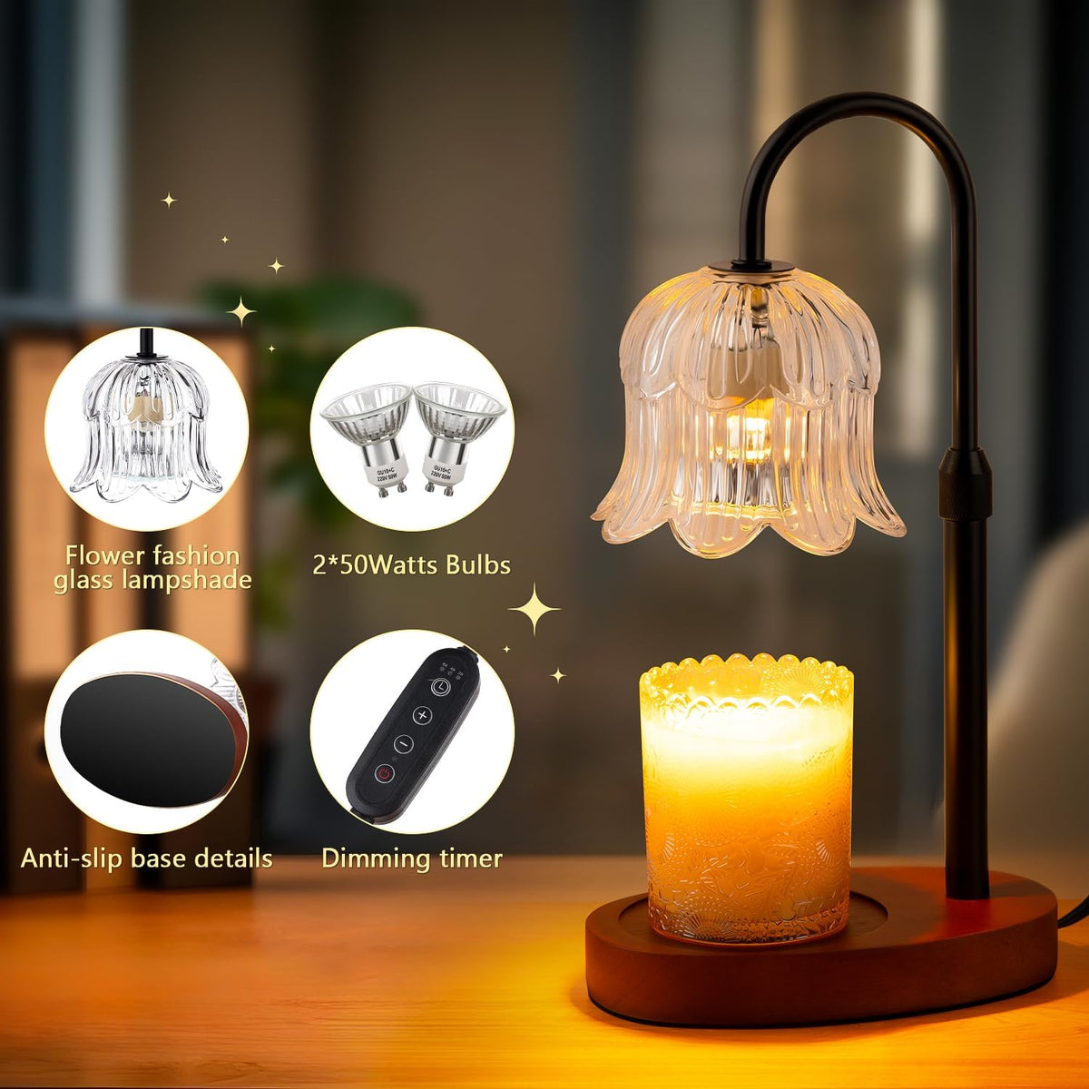Candle Warmer Lamp Electric Timer - Flower Home Decor Women Birthday Gifts