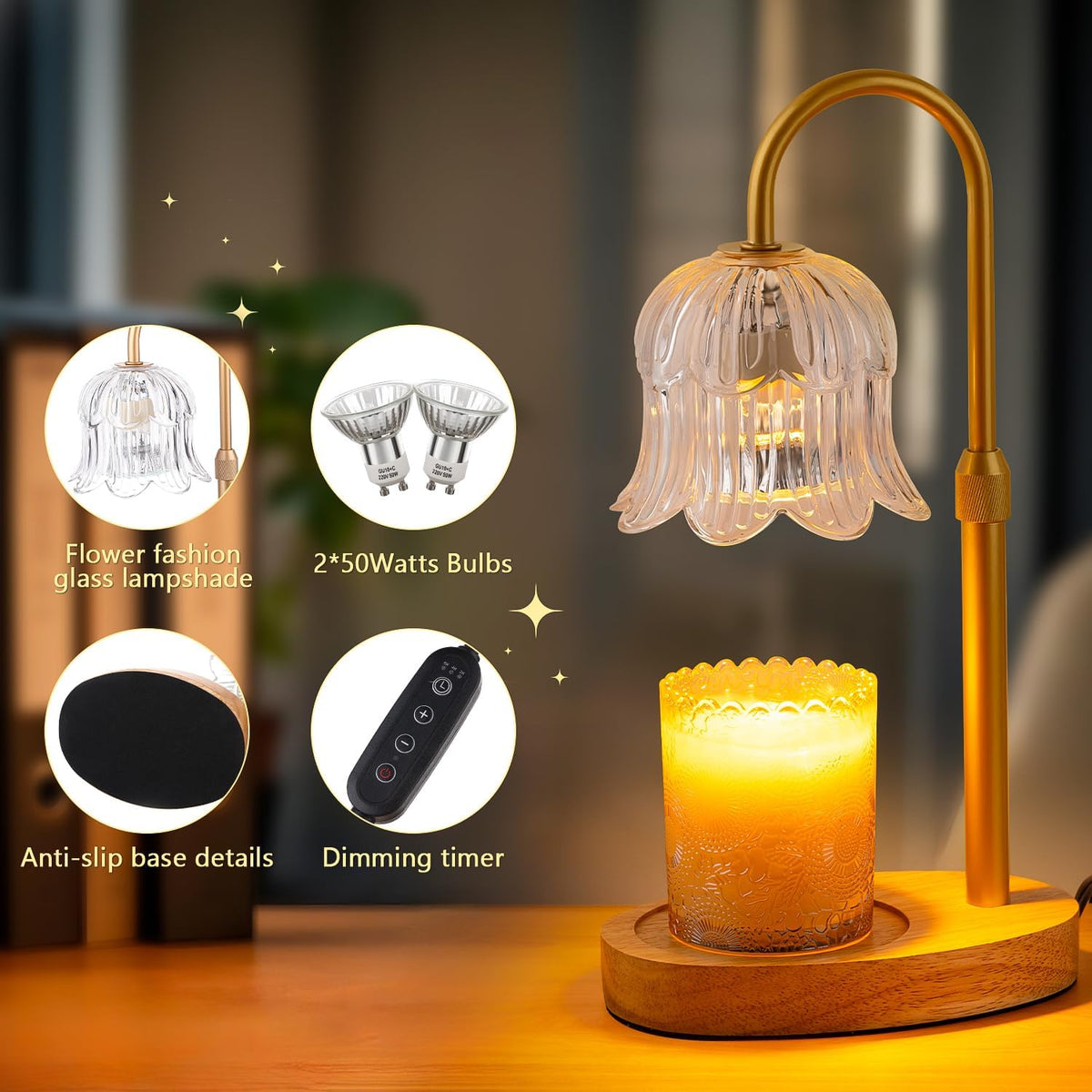 Candle Warmer Lamp Electric Timer - Flower Home Decor Women Birthday Gifts