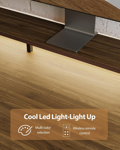 48 * 24 Inch Electric Standing Desk with Shelf & Led, Dark Walnut