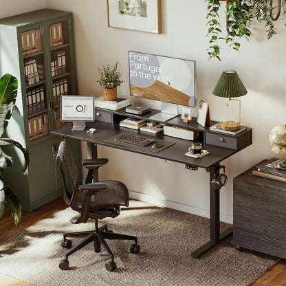 48 * 24 Inch Electric Standing Desk with Shelf & Led, Dark Walnut