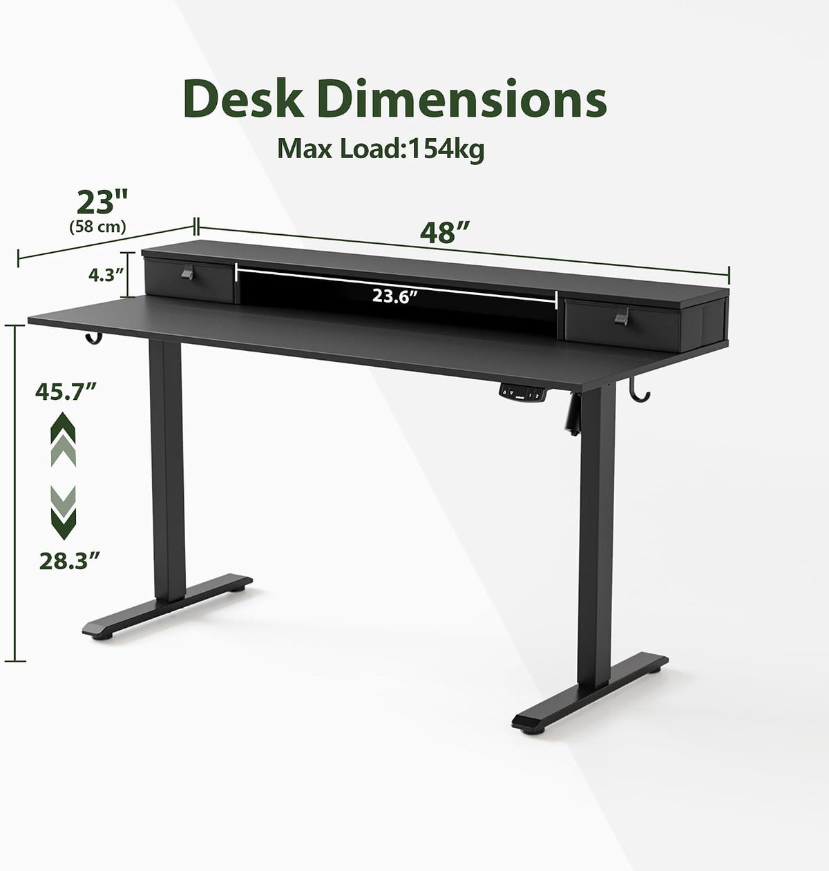 48 * 24 Inch Electric Standing Desk with Shelf & Led, Dark Walnut