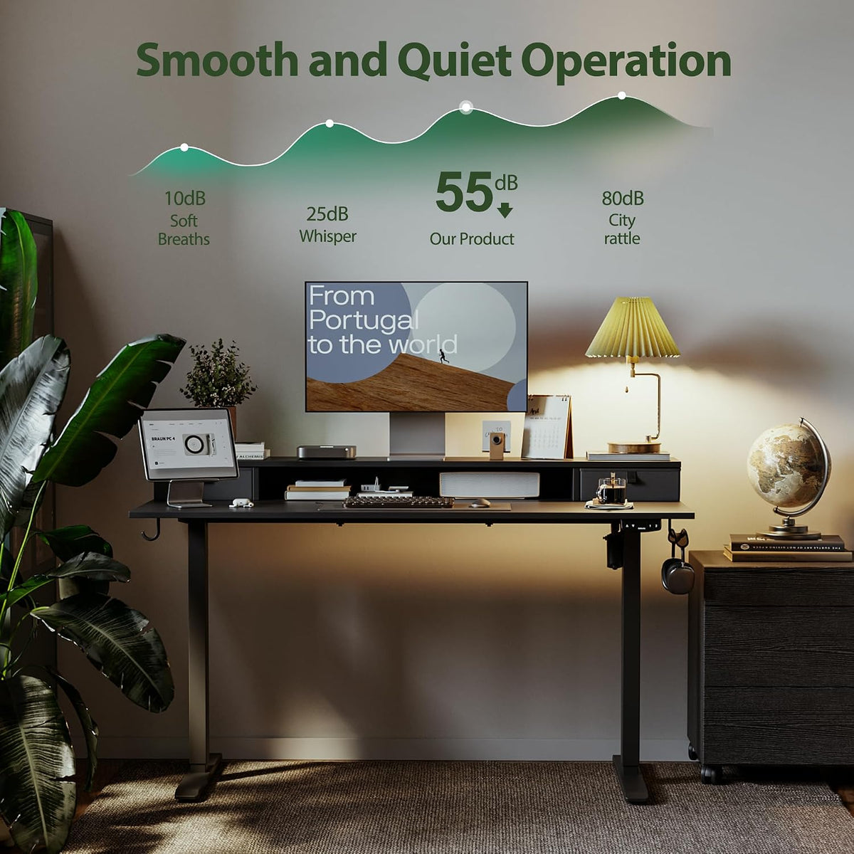 48 * 24 Inch Electric Standing Desk with Shelf & Led, Dark Walnut