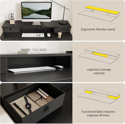 48 * 24 Inch Electric Standing Desk with Shelf & Led, Dark Walnut