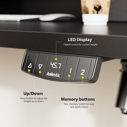 48 * 24 Inch Electric Standing Desk with Shelf & Led, Dark Walnut