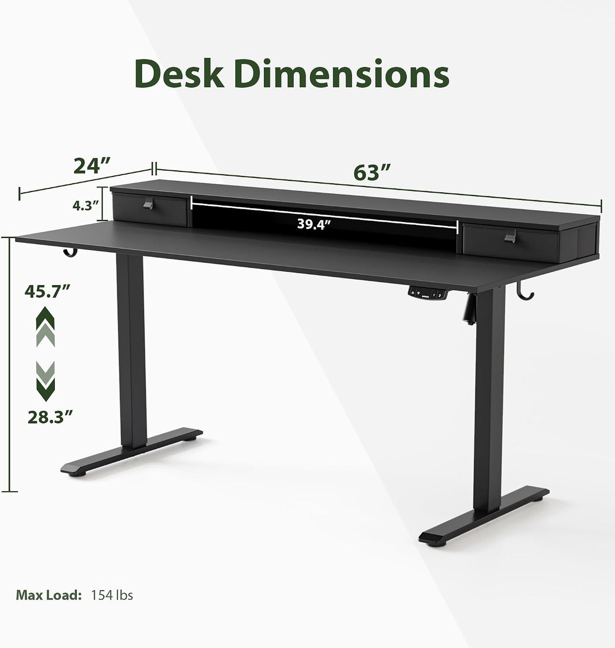 48 * 24 Inch Electric Standing Desk with Shelf & Led, Dark Walnut