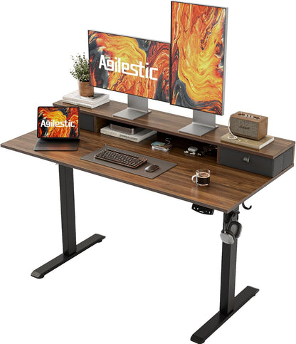 48 * 24 Inch Electric Standing Desk with Shelf & Led, Dark Walnut