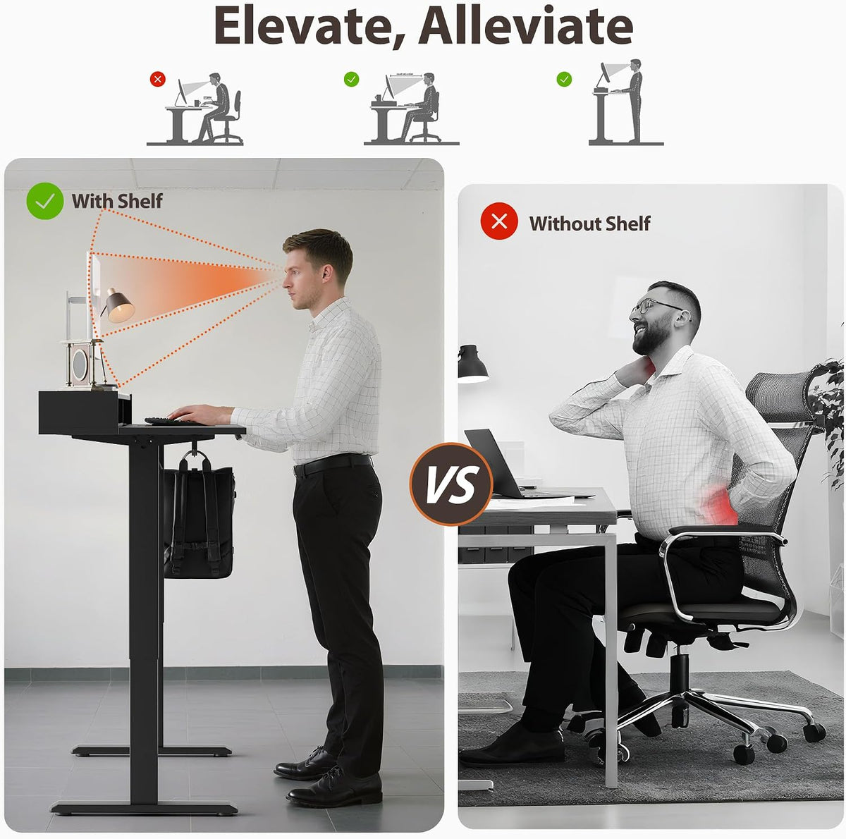 48 * 24 Inch Electric Standing Desk with Shelf & Led, Dark Walnut