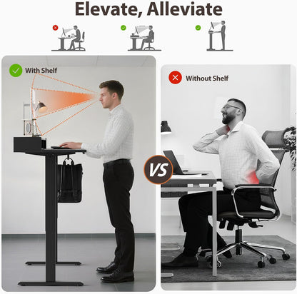 48 * 24 Inch Electric Standing Desk with Shelf & Led, Dark Walnut