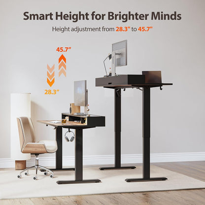 48 * 24 Inch Electric Standing Desk with Shelf & Led, Dark Walnut