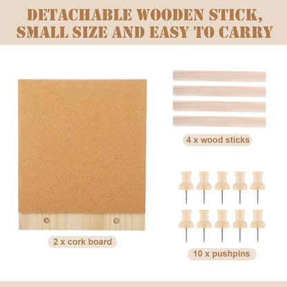 2 Pcs Desktop Cork Board 9.8'' x 8.3'' Wood Frame Bulletin Board with 12 Push Pins Display Message Memo Picture Boards for Home Office School Wall Decor