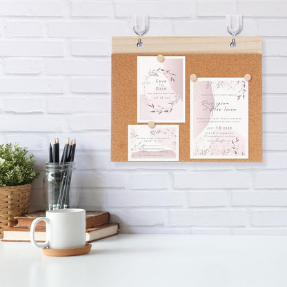 2 Pcs Desktop Cork Board 9.8'' x 8.3'' Wood Frame Bulletin Board with 12 Push Pins Display Message Memo Picture Boards for Home Office School Wall Decor