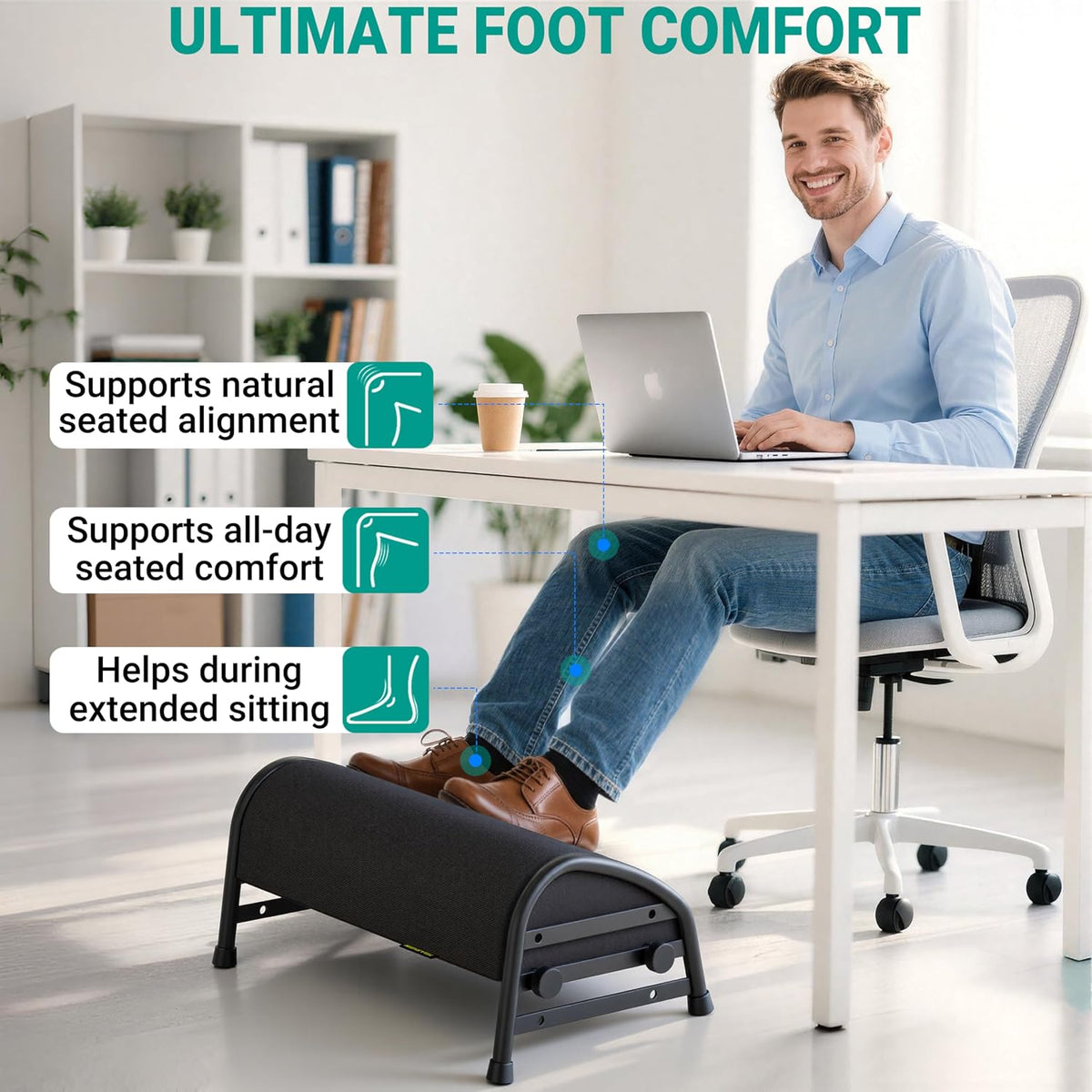 Adjustable Foot Rest for Under Desk at Work, Ergonomic Foot Stools
