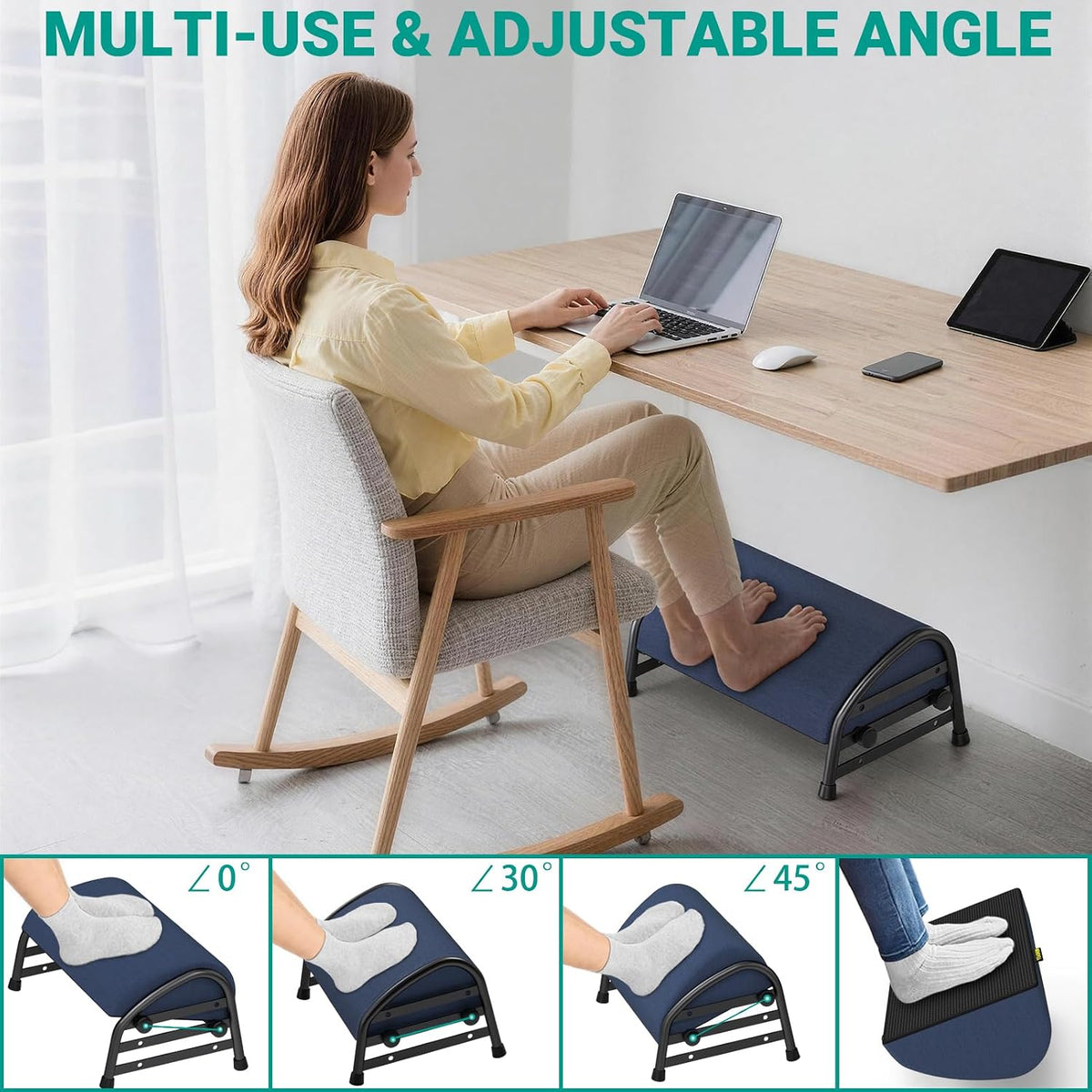 Adjustable Foot Rest for Under Desk at Work, Ergonomic Foot Stools