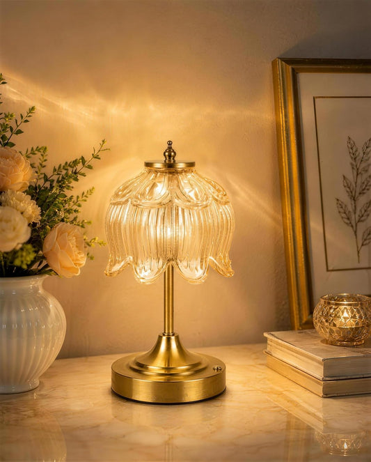 Upgrade Mini Lotus Flower Cordless Table Lamp, Home Décor-Amber
