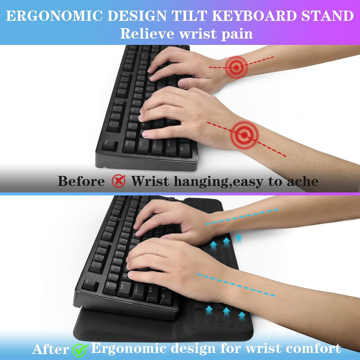 Computer Keyboard Stand with Wrist Rest Support Pad, Black