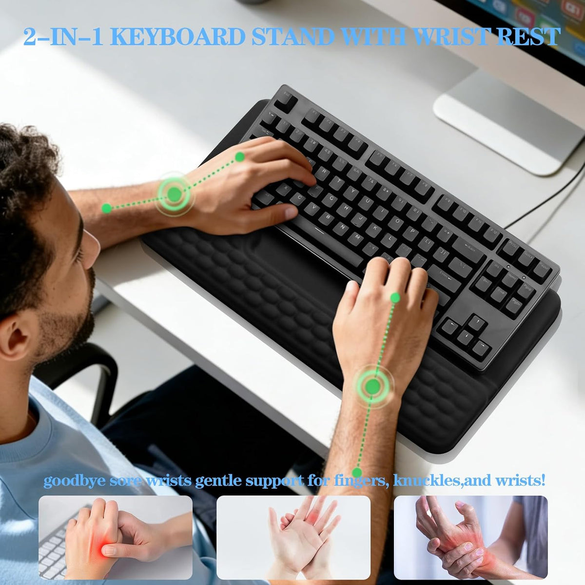 Computer Keyboard Stand with Wrist Rest Support Pad, Black