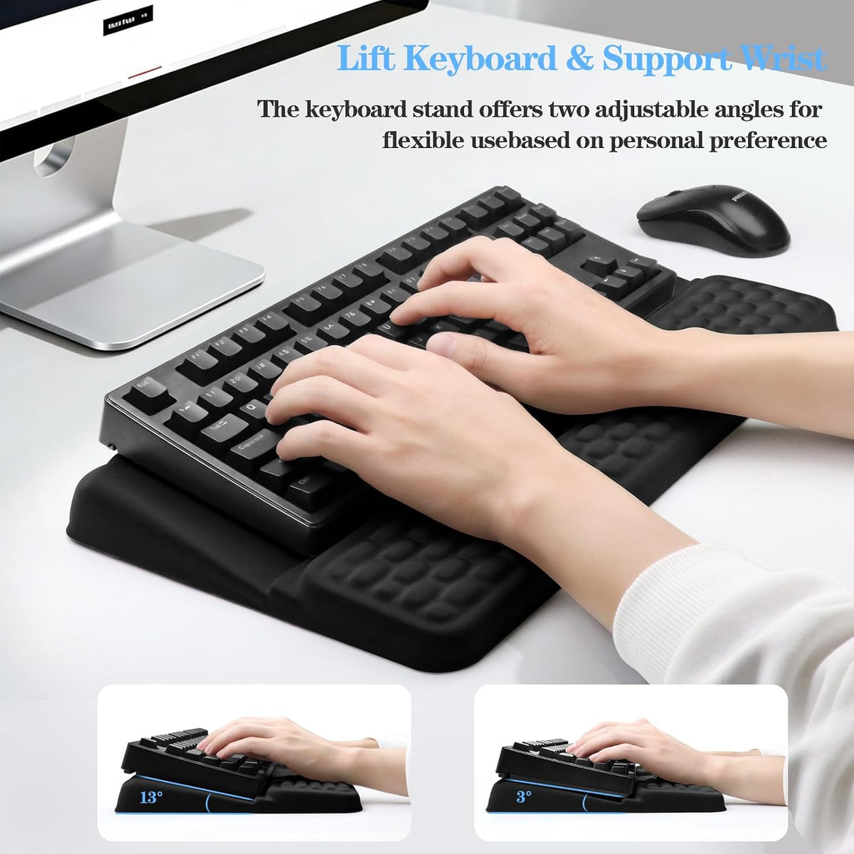 Computer Keyboard Stand with Wrist Rest Support Pad, Black