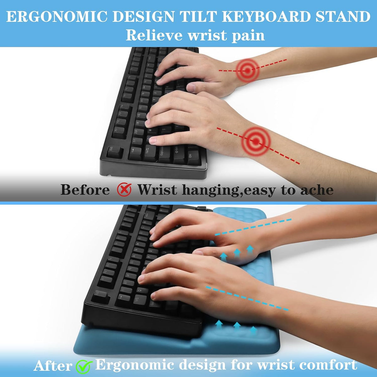 Computer Keyboard Stand with Wrist Rest Support Pad, Black