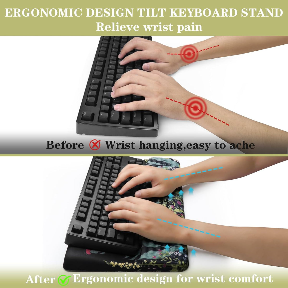 Computer Keyboard Stand with Wrist Rest Support Pad, Black