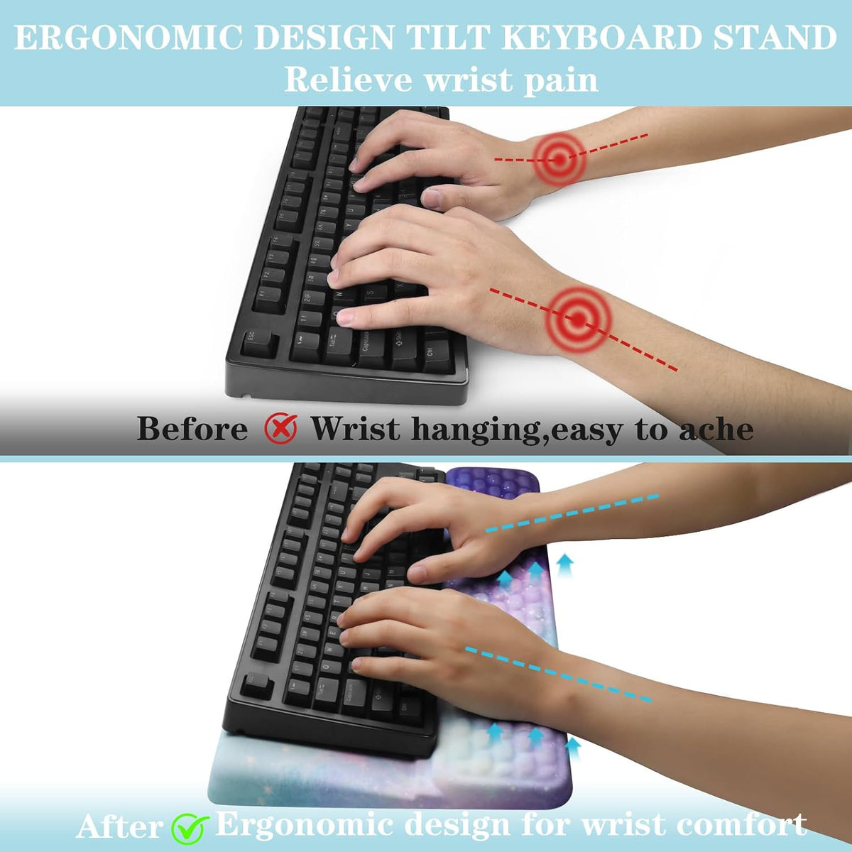 Computer Keyboard Stand with Wrist Rest Support Pad, Black