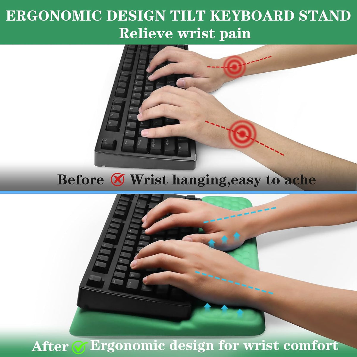 Computer Keyboard Stand with Wrist Rest Support Pad, Black