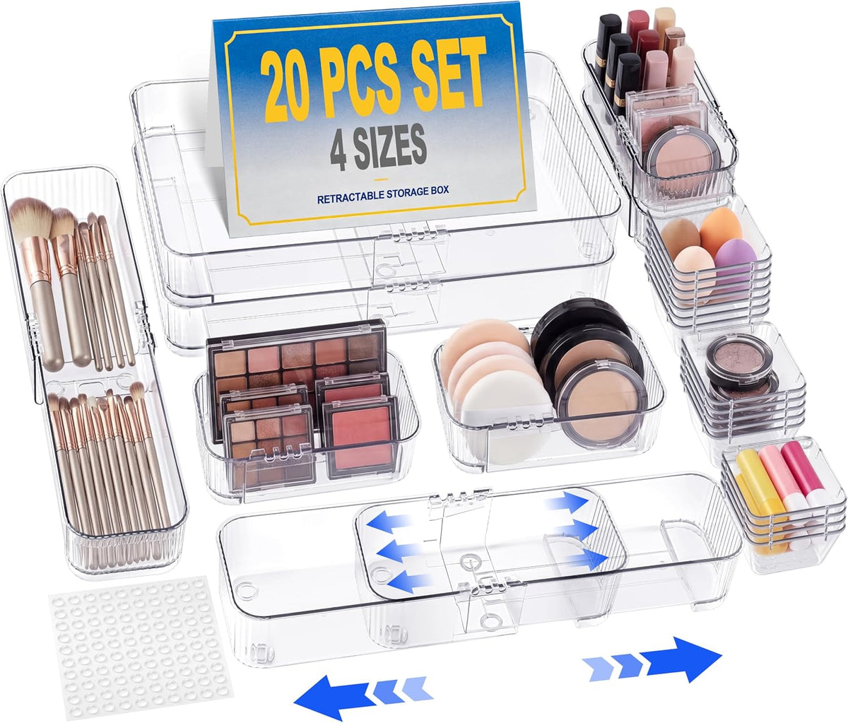 14Pcs Extendable Drawer Organizer 4-Size Expandable Drawer Organizer