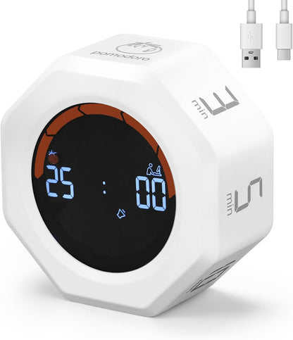 Small Productivity Timer, Pomodoro Timer with 5 Presets (White)