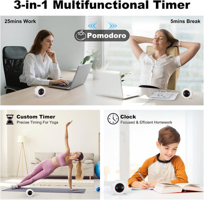 Small Productivity Timer, Pomodoro Timer with 5 Presets (White)