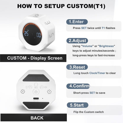 Small Productivity Timer, Pomodoro Timer with 5 Presets (White)