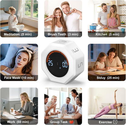 Small Productivity Timer, Pomodoro Timer with 5 Presets (White)