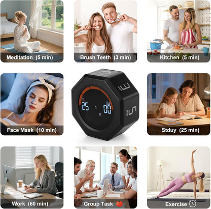 Small Productivity Timer, Pomodoro Timer with 5 Presets (White)