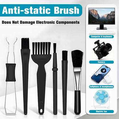 6PCS Keyboard Brush Cleaner Kit with Keycap Puller & Switch Puller, PP Handle Nylon Small Space Dust Removal Anti Static Brush for Computer Keyboard Electrical Appliance Seam Motherboard Camera