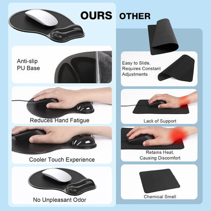 Gel Wrist Rest Mouse Pad Set, Ergonomic Support for Office Gaming