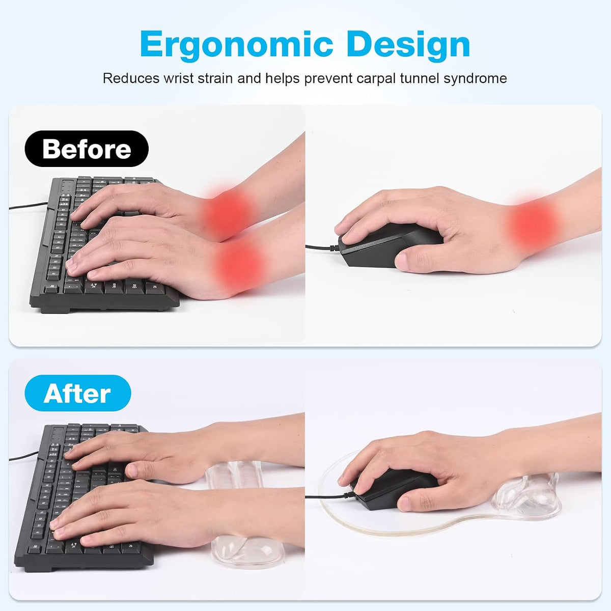 Gel Wrist Rest Mouse Pad Set, Ergonomic Support for Office Gaming