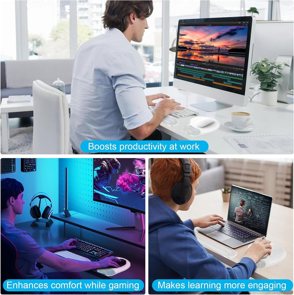 Gel Wrist Rest Mouse Pad Set, Ergonomic Support for Office Gaming