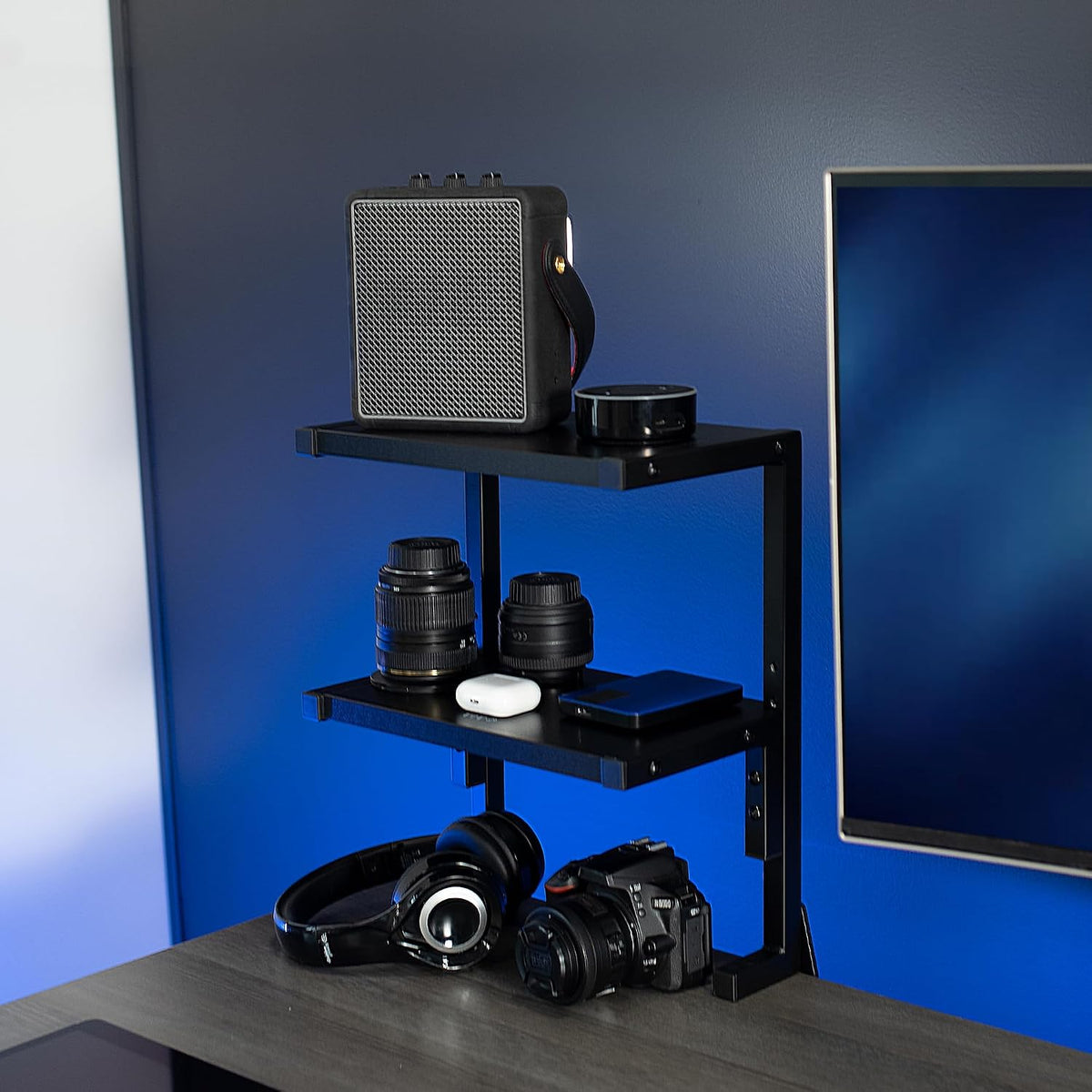 Black Clamp-on 13 inch 2-Tier Desk Shelf, STAND-SHELF2C