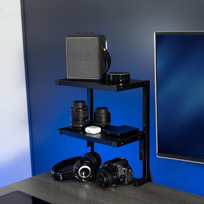 Black Clamp-on 13 inch 2-Tier Desk Shelf, STAND-SHELF2C
