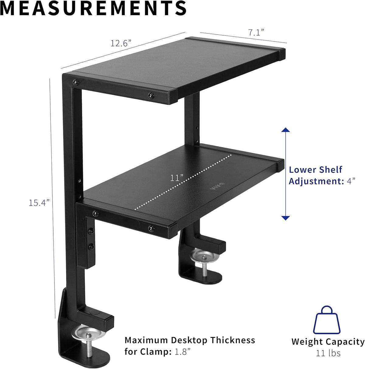 Black Clamp-on 13 inch 2-Tier Desk Shelf, STAND-SHELF2C