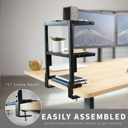 Black Clamp-on 13 inch 2-Tier Desk Shelf, STAND-SHELF2C