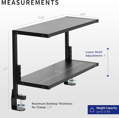 Black Clamp-on 13 inch 2-Tier Desk Shelf, STAND-SHELF2C