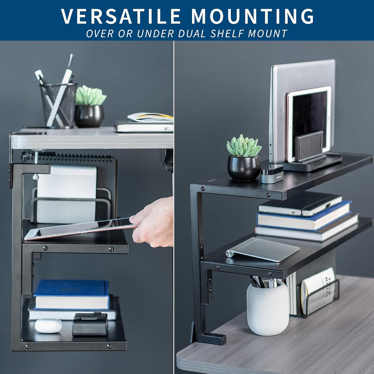 Black Clamp-on 13 inch 2-Tier Desk Shelf, STAND-SHELF2C