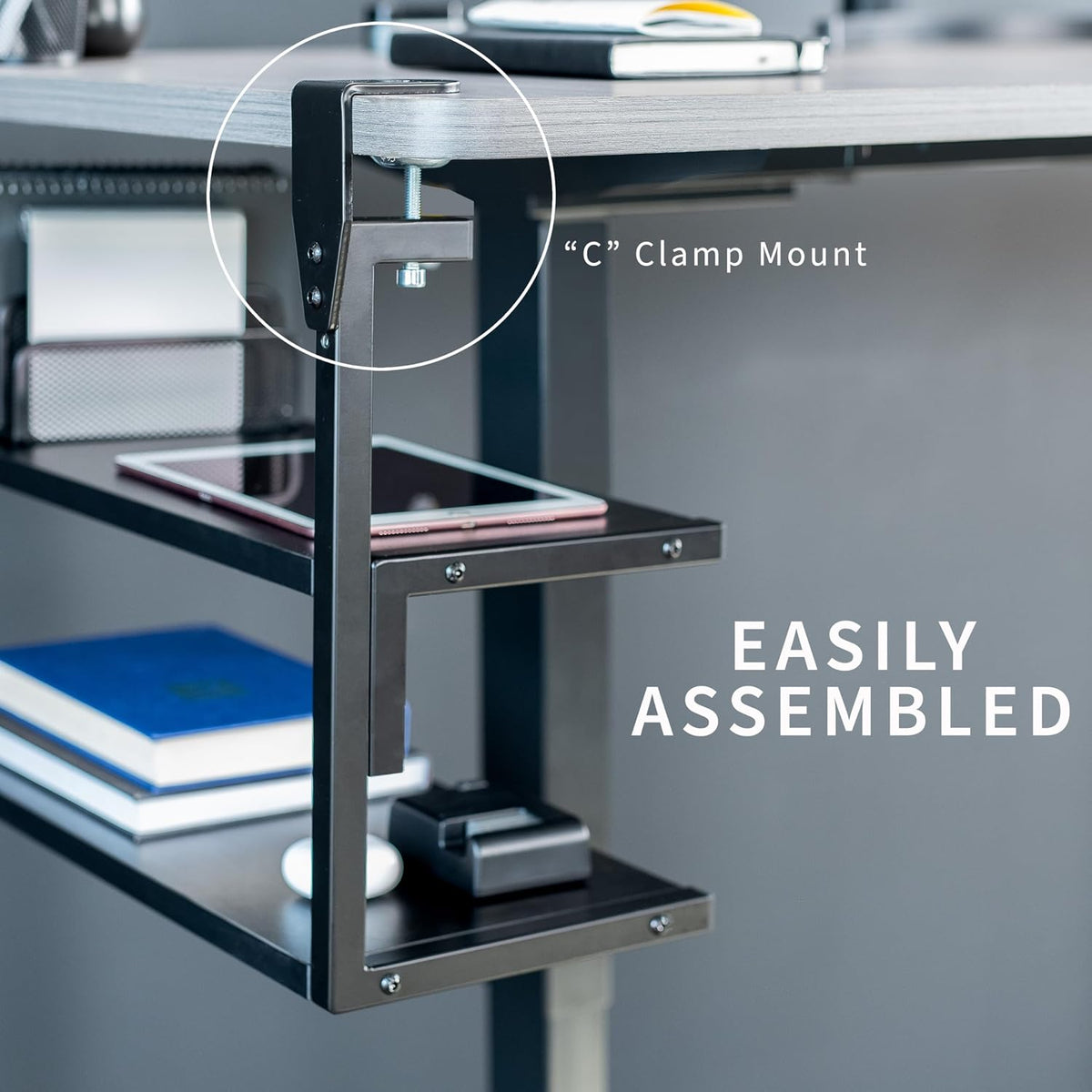 Black Clamp-on 13 inch 2-Tier Desk Shelf, STAND-SHELF2C