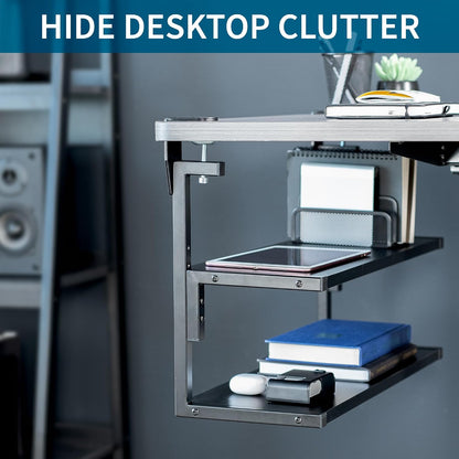 Black Clamp-on 13 inch 2-Tier Desk Shelf, STAND-SHELF2C
