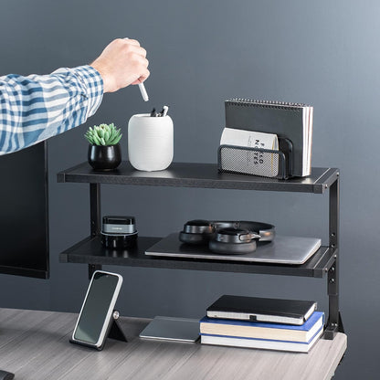 Black Clamp-on 13 inch 2-Tier Desk Shelf, STAND-SHELF2C